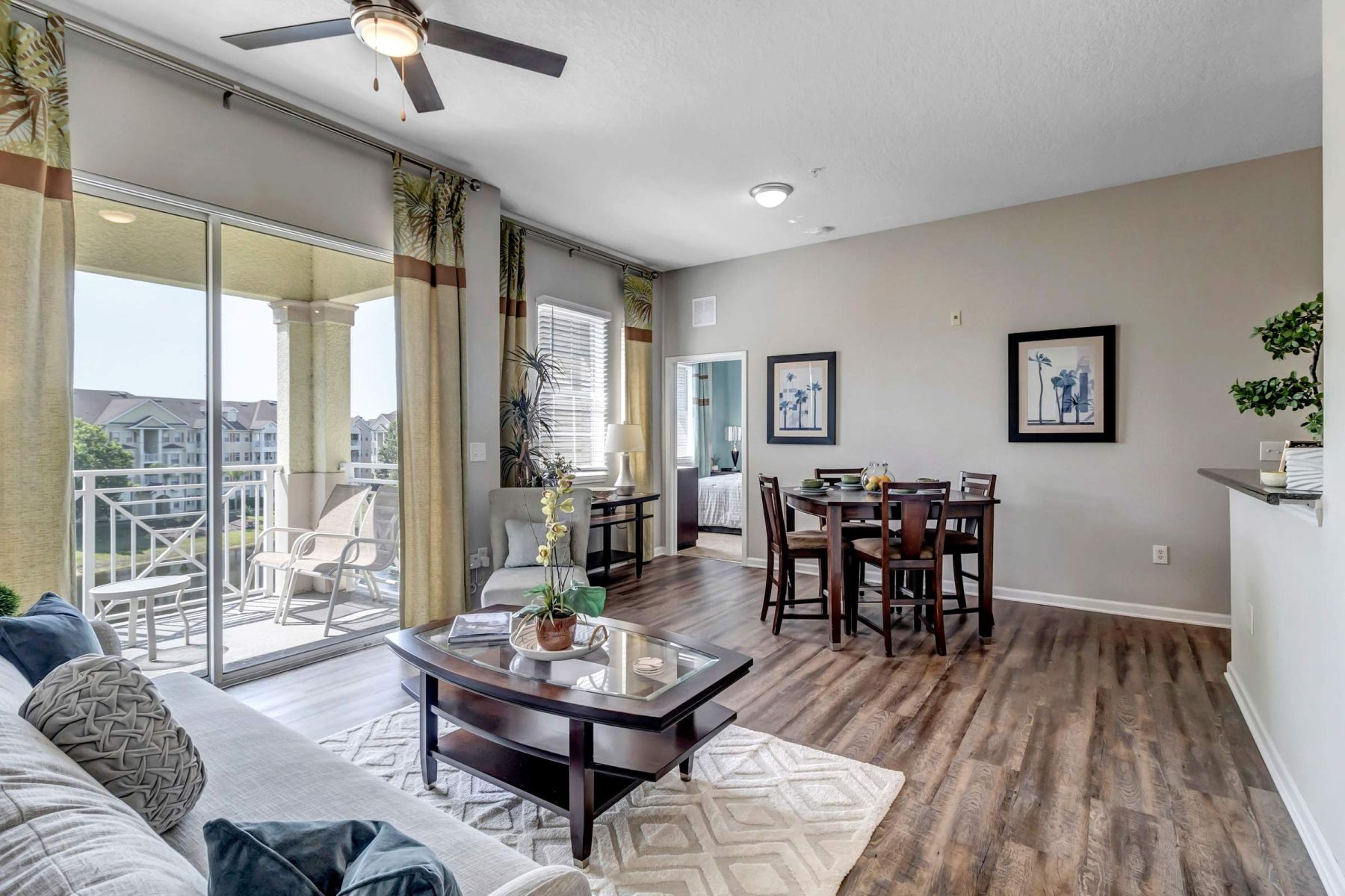 Luxury apartment kitchen with stainless steel appliances, granite countertops, and lots of storage space